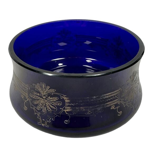 Stephens Portugal Cobalt Blue & Gold Lead Crystal Dish Tableware Decor Bowl 4" - Picture 3 of 9